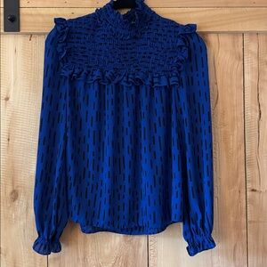 Rebecca Minkoff Navy and Black Textured Blouse. Size S